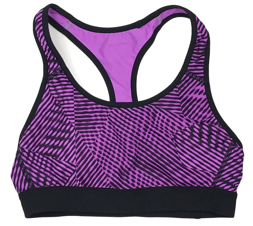 Champion Women's XS Duo Dry Racerback Sports Bra Purple and Black Abstract Print
